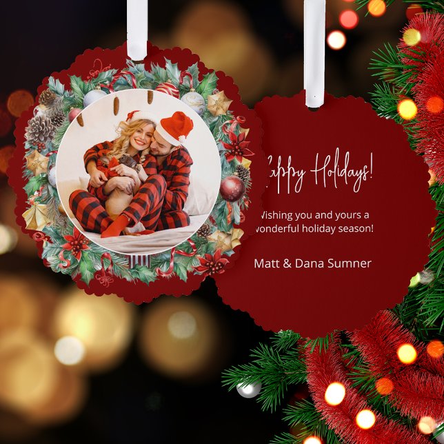 Hübsches Weihnachtskranz-Foto Ornament Karte (Von Creator hochgeladen)