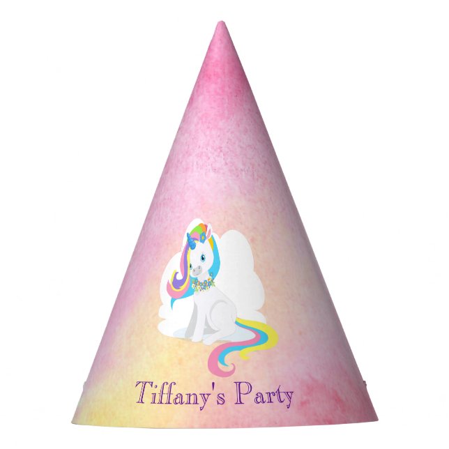 Hübsches Weißes Einhorn auf rosa Aquarellfarbe Partyhütchen (Vorderseite)