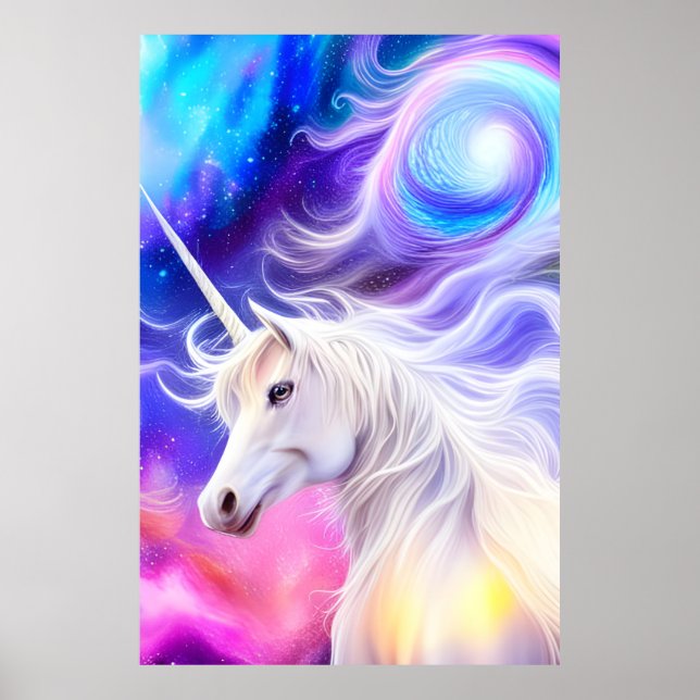 Hübsches Weißes Einhorn Poster (Vorne)