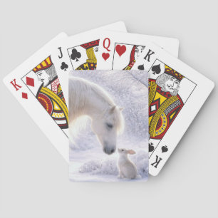 Hübsches Weißes Pferd Kaninchen und Schnee Spielkarten