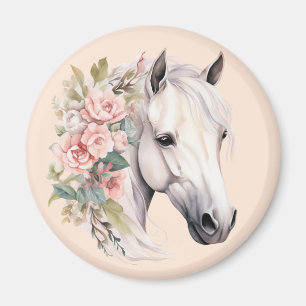 Hübsches weißes Pferd rosa Blumen elegant whimsica Magnet
