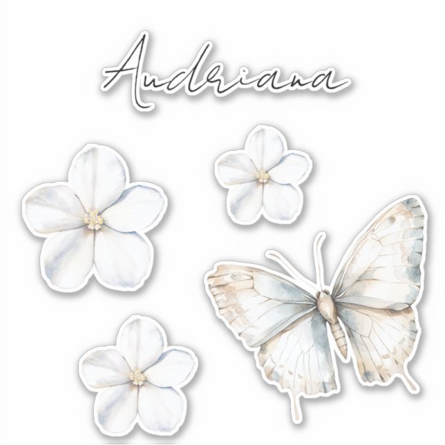 Hübsches White Blue Butterfly Brautparty Aufkleber (Vorderseite)