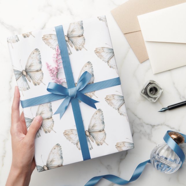 Hübsches White Butterfly-Brautparty Geschenkpapier (Schenken)