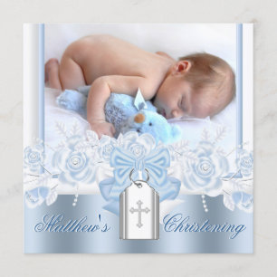 Hübsches White Cross Baby Blue Christine Einladung