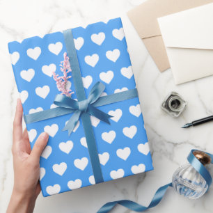 Hübsches White Hearts Muster Manganese Blau Geschenkpapier