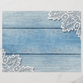 Hübsches White Lace Denim Blue Wood Scrapbook Pape