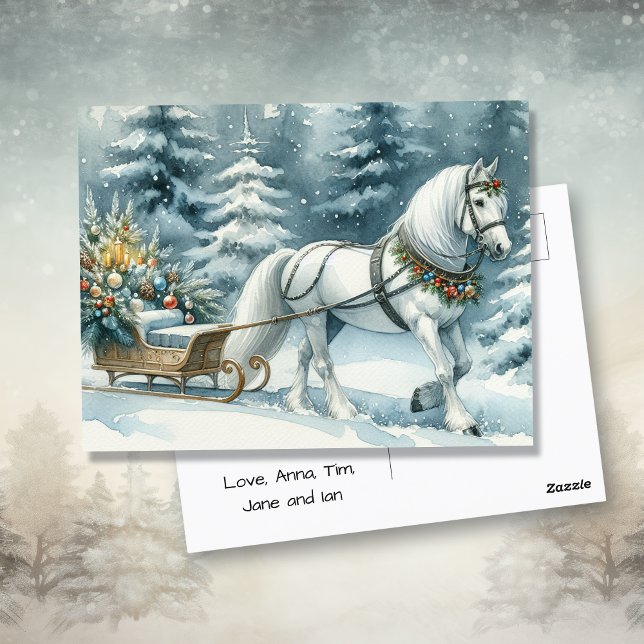 Hübsches Winterpferd und ein Weihnachtsrodeln Postkarte (Von Creator hochgeladen)