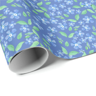 Hübsches, wirres Immergrün-Blau-Grün-Blumenmuster Geschenkpapier