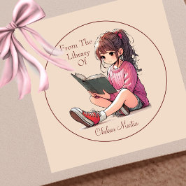 Hübsches Young Girl Reading Book Buchzeichen Quadratischer Aufkleber