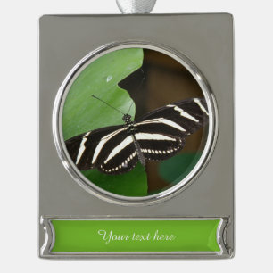 Hübsches Zebra Langschwinger Schmetterling Custom Banner-Ornament Silber