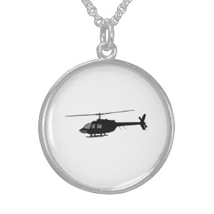 Hubschrauber-Chopper-Silhouette fertigen Farbe Sterling Silberkette