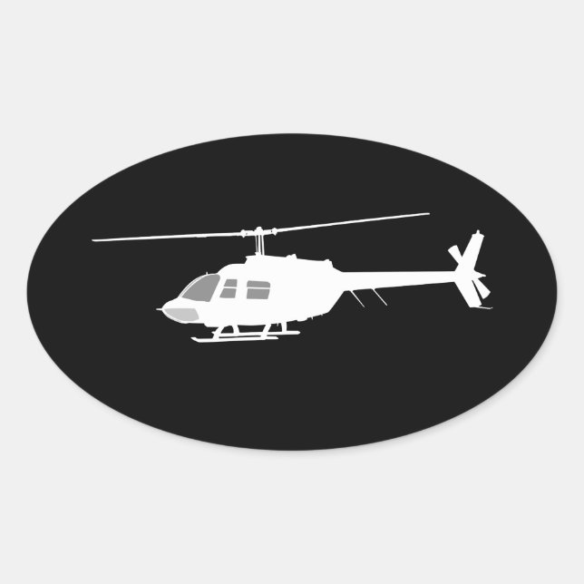 Hubschrauber Chopper Silhouette Schwarz Flying Dec Ovaler Aufkleber (Vorderseite)