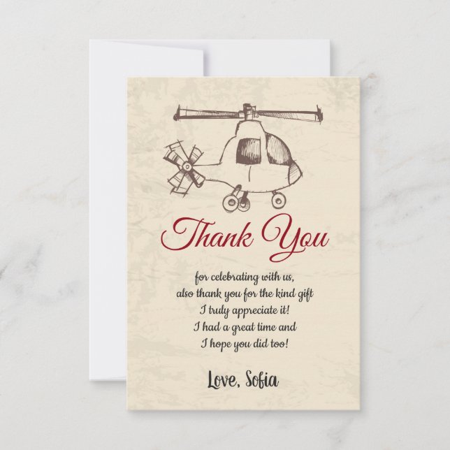 Hubschrauber, Geburtstag, Babydusche, Dankeschön K Dankeskarte (Vorderseite)