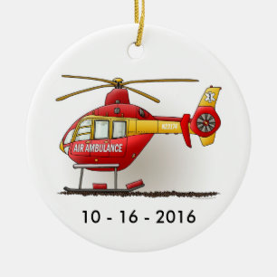 Hubschrauber Krankenwagen Luftrettung Weihnachtsde Keramikornament