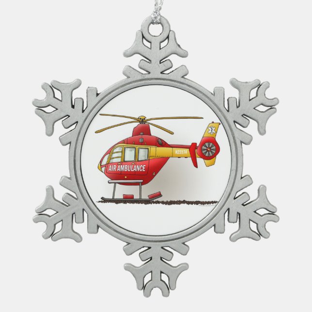 Hubschrauber-Krankenwagen Schneeflocken Zinn-Ornament (Vorderseite)