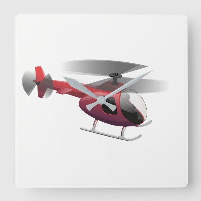 Hubschrauber Quadratische Wanduhr (Vorderseite)