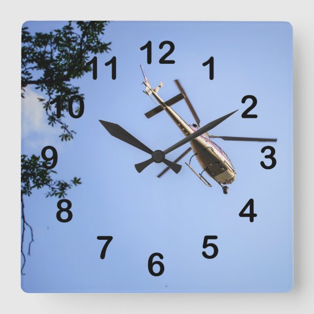 Hubschrauber Quadratische Wanduhr (Vorderseite)