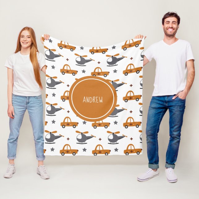 Hubschrauber und Autos Kinderspielzeugmuster und N Fleecedecke (Beispiel)