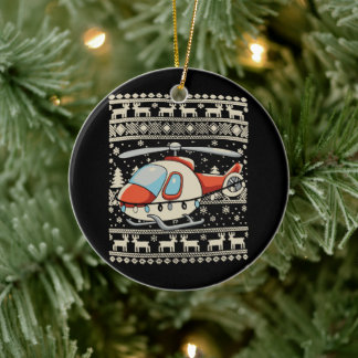 Hubschrauber Weihnachtsmann Hut Weihnachtsbeleucht Keramik Ornament