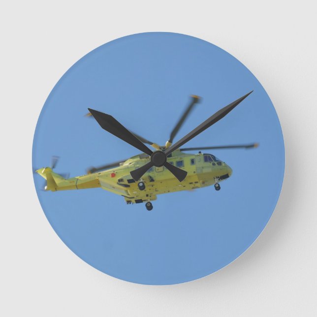 Hubschrauber zu den Inseln von Scilly Runde Wanduhr (Vorderseite)