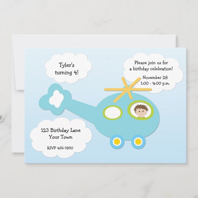 Hubschrauber zum Geburtstag Einladung (Vorderseite)