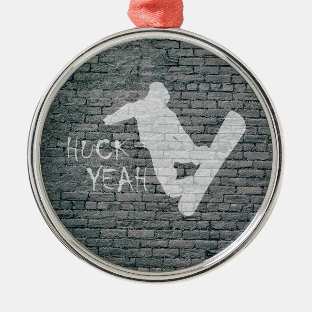 Huck Yeah (Snowboarden) Silbernes Ornament (Vorne)