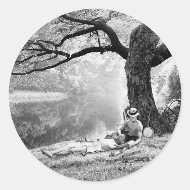 Huckleberry & Tom Runder Aufkleber (Vorderseite)