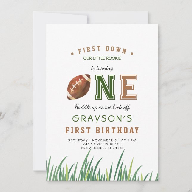Huddle Up Football 1. Geburtstag Party Einladung (Vorderseite)
