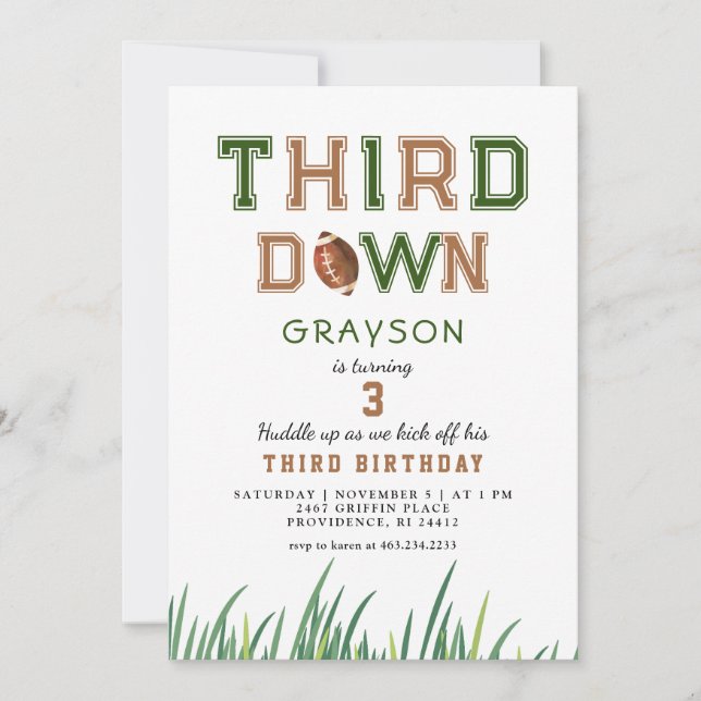 Huddle Up Football 3. Geburtstag Party Einladung (Vorderseite)