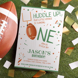 Huddle Up Green Rookie Football 1. Geburtstag Einladung