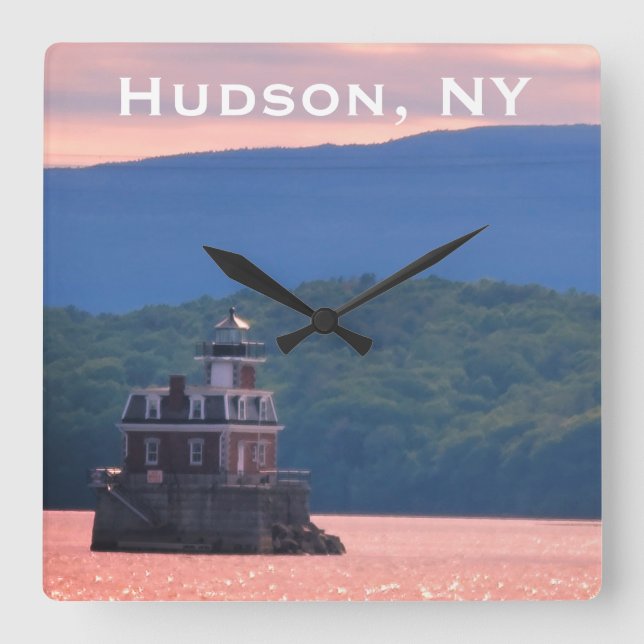 Hudson Athens Lighthouse - Hudson City Light, NY Quadratische Wanduhr (Vorderseite)