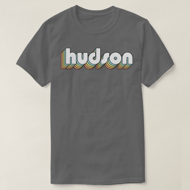 Hudson Retro Rainbow Typografie Faded Style T-Shirt (Design vorne)