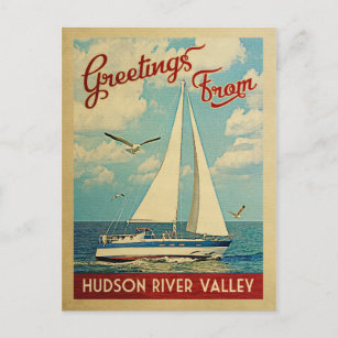 Hudson River Valley Sailboat Vintage Travel NY Postkarte