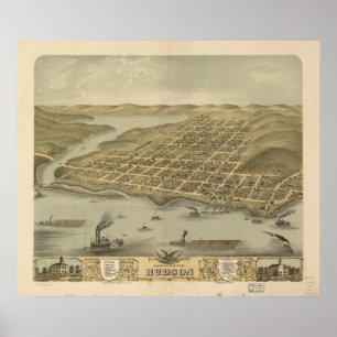 Hudson WI 1870 Antike Panoramakarte Poster