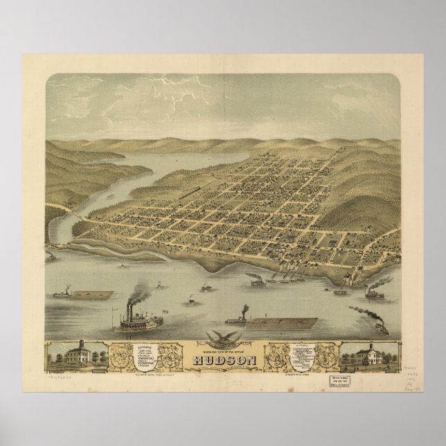 Hudson WI 1870 Antike Panoramakarte Poster (Vorne)