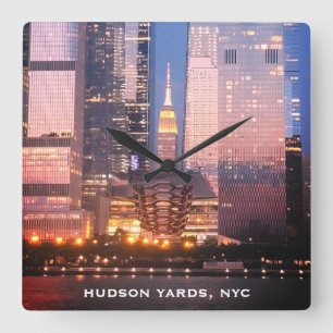 Hudson Yards (Schiff) Empire State Gebäude, NYC Quadratische Wanduhr