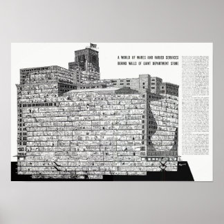 Hudson's Detroit - Cutout-Gebäude Poster