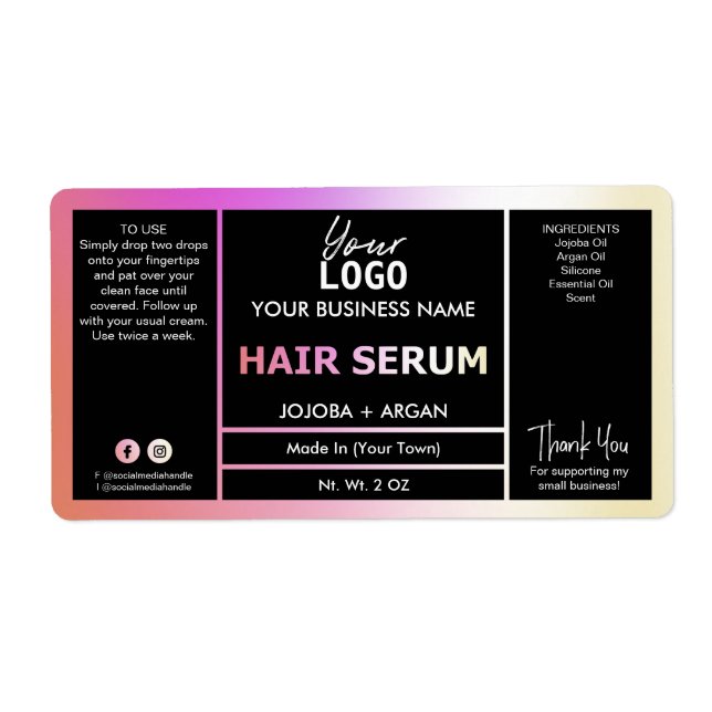 Hue Pink Orange Holographic Hair Serum Labels (Vorne)
