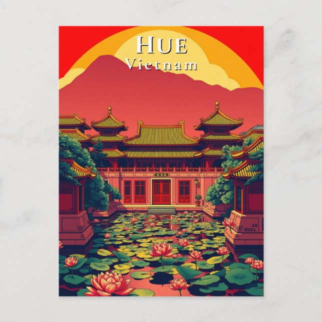 Hue Vietnam Pagoda Travel Retro Postkarte (Vorderseite)