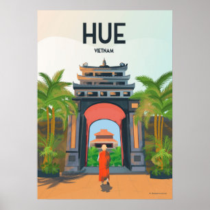 Hue vietnam vintage travel poster