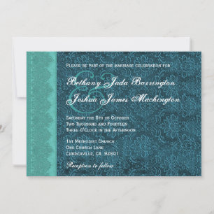 Hues of Aquamarin Damask Monogram Wedding V15A6 Einladung
