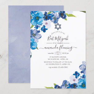 Hues of Blue Floral Bat Mitzvah Einladung