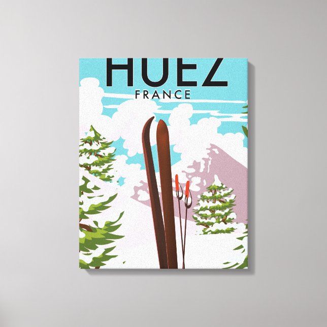Huez France Retro Skiposter Leinwanddruck (Vorderseite)