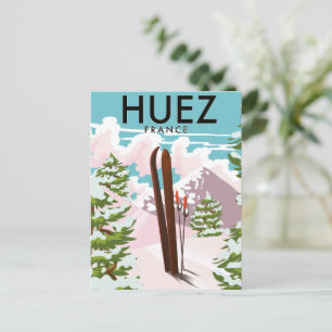 Huez France Retro Skiposter Postkarte