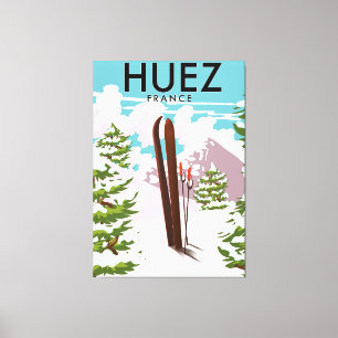 Huez Frankreich Retro-Skiplakat Leinwanddruck