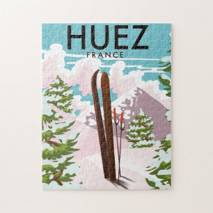 Huez Frankreich Retro-Skiplakat Puzzle