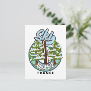 Huez Ski france Retro-Logo Postkarte