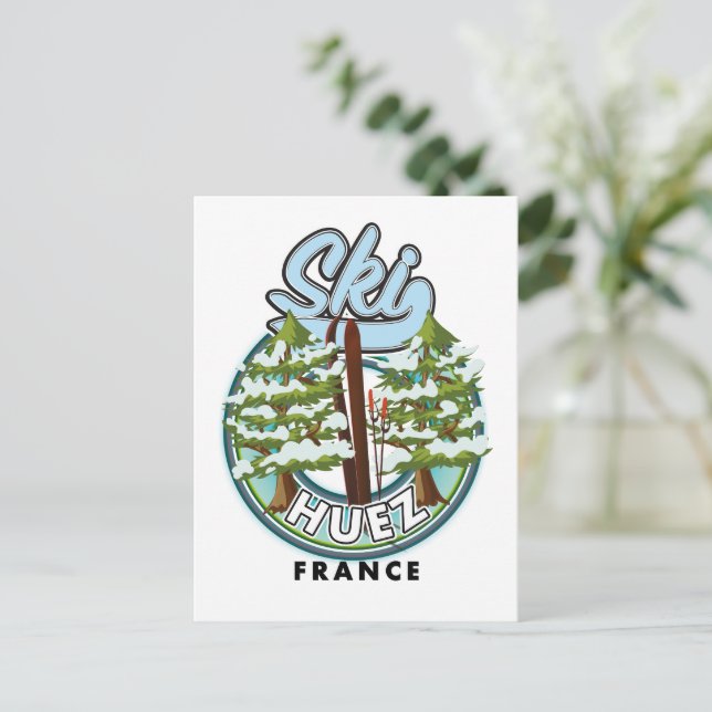 Huez Ski france Retro-Logo Postkarte (Stehend Vorderseite)