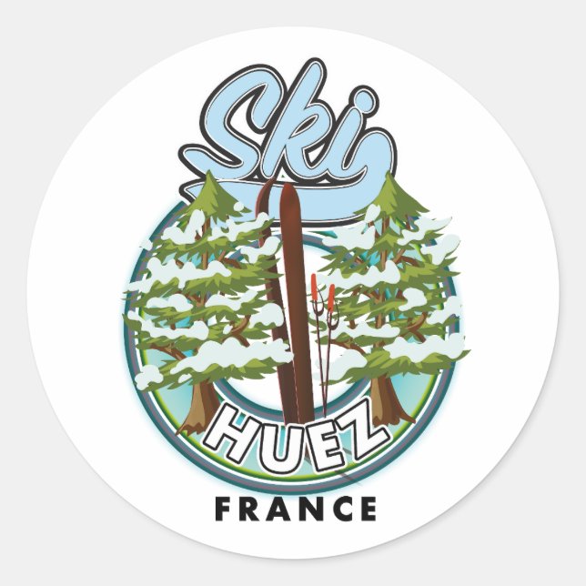 Huez Ski france Retro-Logo Runder Aufkleber (Vorderseite)