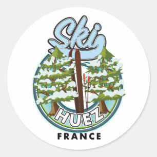 Huez Ski Frankreich Retro-Logo Runder Aufkleber